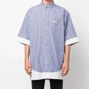 Balenciaga BB Icon Striped Pinstriped Layered Blue Shirt